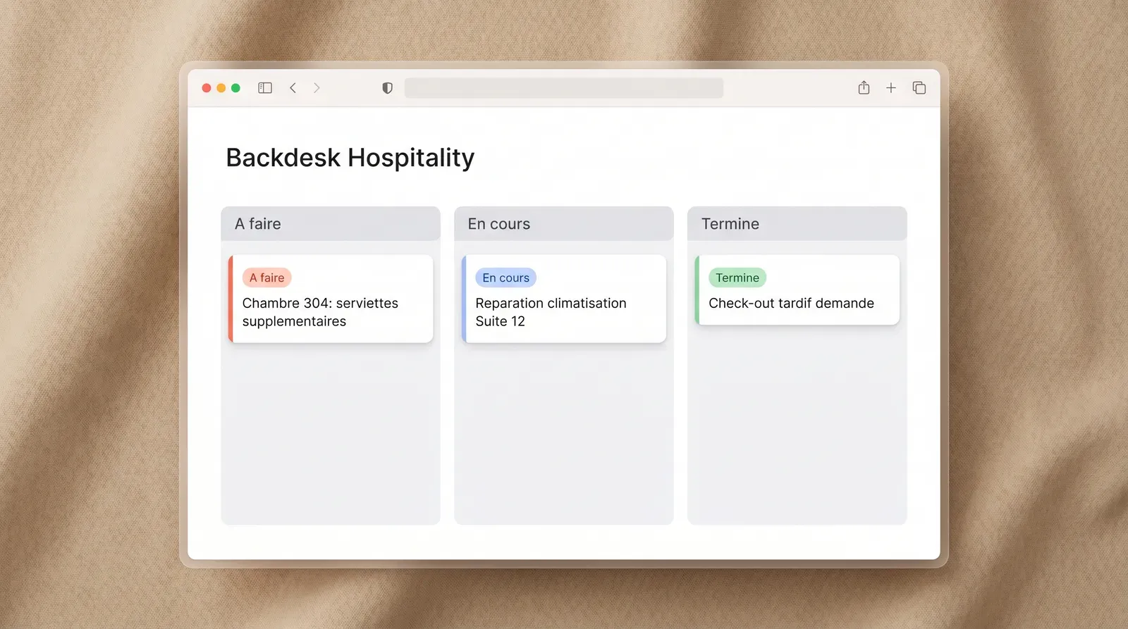 Kanban des tickets opérationnels Backdesk